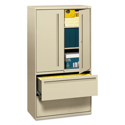 Brigade 700 Series Lateral File, Three-Shelf Enclosed Storage, 2 Legal/Letter-Size File Drawers, Putty, 36" X 18" X 64.25"