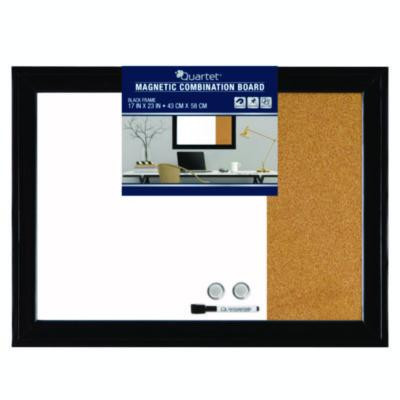 Home Decor Combo Magnetic Dry Erase/Bulletin Board, 23" x 17", Tan/White Surface, Black Wood Frame