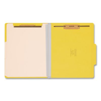 Colored Top Tab Classification Folders, 2/5-Cut Tab, Expands 2", 2 Divider, 6 Safeshield Fastener, Letter Size, Yellow, 10/Bx