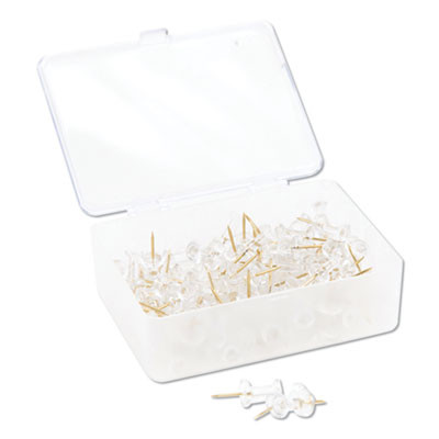 Standard Push Pins, Plastic, Clear, Clear Head/Gold Pin, 0.44", 100/Pack