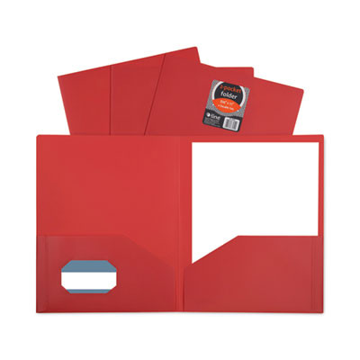 Two-Pocket Heavyweight Poly Portfolio Folder, Accommodates 11 x 8.5 Sheets, Red, 25/Box