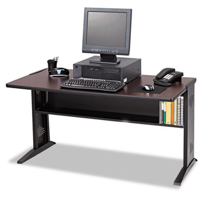 Computer Desk With Reversible Top, 47.5" X 28" X 30", Mahogany/Medium Oak/Black