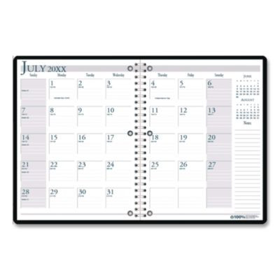 Recycled Three-Hole Punched Wirebound Academic Monthly Planner, 11 x 8.5, Black Cover, 14-Month: July 2025 To Aug 2026