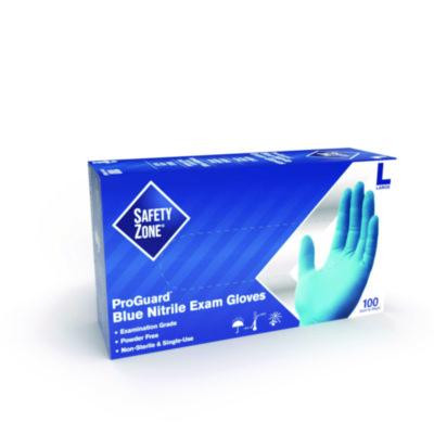 Proguard Nitrile Gloves, Powder-Free, Large, 3 Mil (Palm), 3.5 Mil (Fingers), Blue, 100/Box, 10 Boxes/Carton