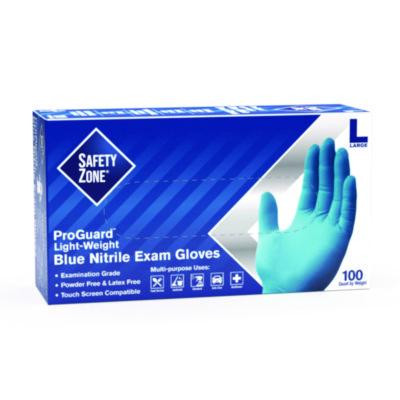 Proguard Nitrile Gloves, Powder-Free, Large, 3 Mil (Palm), 3.5 Mil (Fingers), Blue, 100/Box, 10 Boxes/Carton