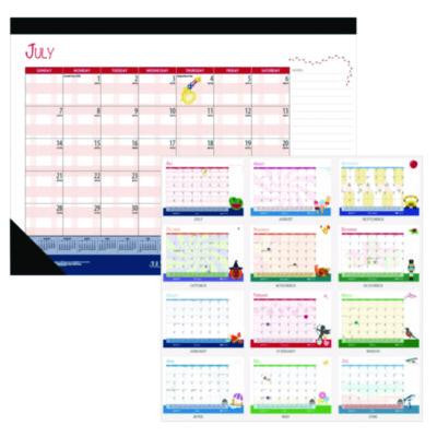 Academic Year Recycled Desk Pad Calendar, Illustrated Seasons Artwork, 22 x 17, Black Binding, 12-Month (July-June):2025-2026