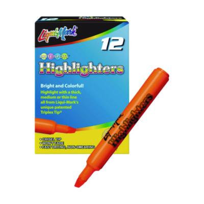 Tank Fluorescent Highlighter, Orange Ink, Chisel Tip, Orange Barrel, Dozen