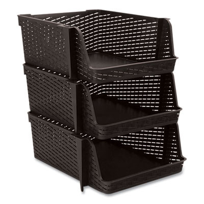 Nest And Stack Open Lid Storage Bin, 13.5" x 15" x 8.5", Black, 3/Pack
