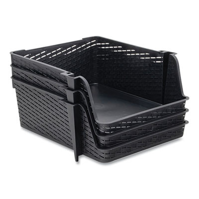 Nest And Stack Open Lid Storage Bin, 13.5" x 15" x 8.5", Black, 3/Pack