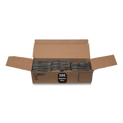 Round Stic Xtra Life Ballpoint Pen, Stick, Medium 1 Mm, Black Ink, Translucent Black Barrel, 500/Pack