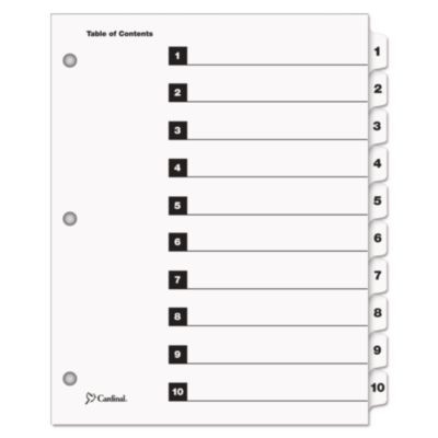 Onestep Printable Table Of Contents And Dividers, 10-Tab, 1 To 10, 11 x 8.5, White, White Tabs, 1 Set