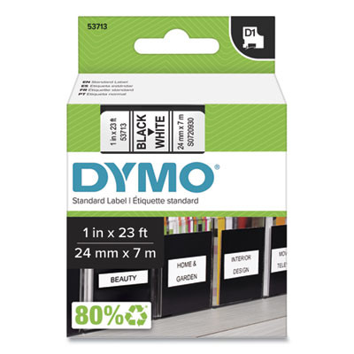 D1 High-Performance Polyester Removable Label Tape, 1" X 23 Ft, Black On White
