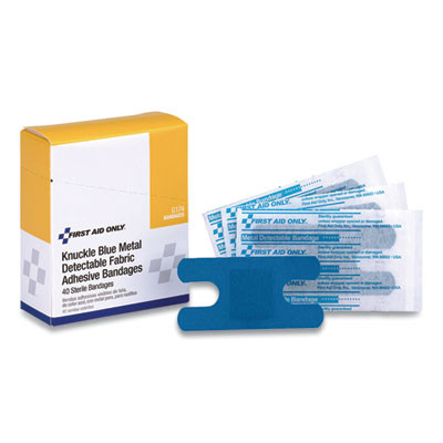 Blue Metal Detectable Fabric Adhesive Bandages, Four-Wing Knuckle, 1.5 X 3, 40/Box