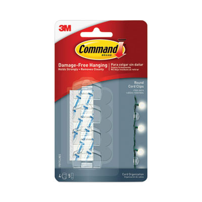 Cord Clip, Round, With Adhesive, 0.75"w, Clear, 4/Pack
