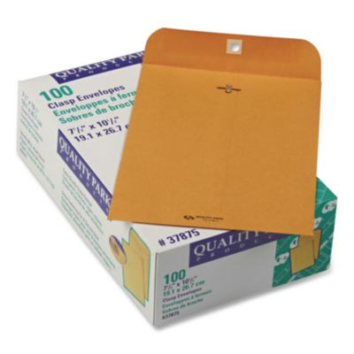 Clasp Envelope, 28 Lb Bond Weight Kraft, #75, Square Flap, Clasp/Gummed Closure, 7.5 x 10.5, Brown Kraft, 100/Box