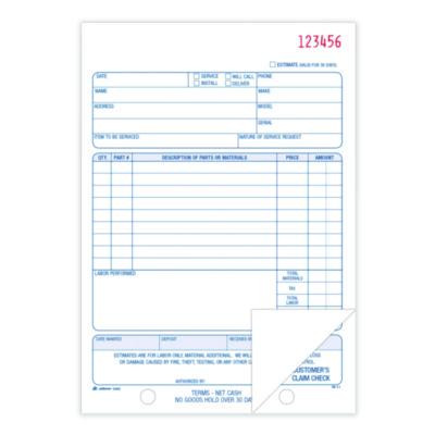 Multipart Repair Order Pad, Two-Part Carbonless, 5.56 x 7.94, 50 Forms Total