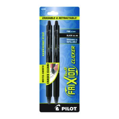 Frixion Ball Clicker Erasable Gel Pen, Retractable, Fine 0.7 Mm, Black Ink, Black Barrel, 2/Pack