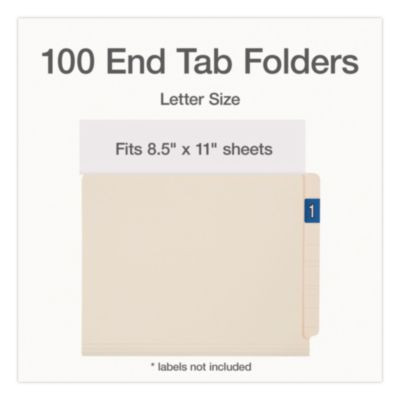 Manila End Tab Folders, Straight Tabs, Letter Size, 0.75" Expansion, Manila, 100/Box