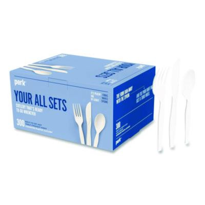 Mediumweight Plastic Cutlery, Fork/Knife/Spoon, Plastic, White, 100/Pack