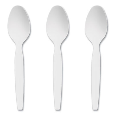Heavyweight Plastic Cutlery, Spoon, Plastic, White, 100/Pack