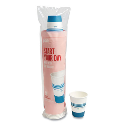 Paper Hot Cups, 12 Oz, White/Blue, 50/Pack