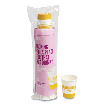 Paper Hot Cups, 16 Oz, White/Orange, 50/Pack