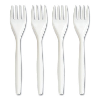 Mediumweight Plastic Cutlery, Fork, White, 300/Pack