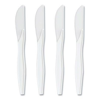 Mediumweight Plastic Cutlery, Knife, Plastic, White, 1,000/Pack