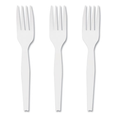 Mediumweight Plastic Cutlery, Fork, White, 1,000/Pack