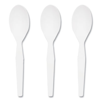 Mediumweight Plastic Cutlery, Spoon, Plastic, White, 1,000/Pack