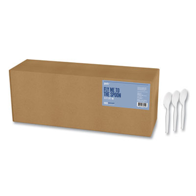 Mediumweight Plastic Cutlery, Spoon, Plastic, White, 1,000/Pack