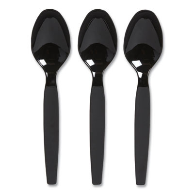 Heavyweight Plastic Cutlery, Spoon, Plastic, Black, 100/Pack