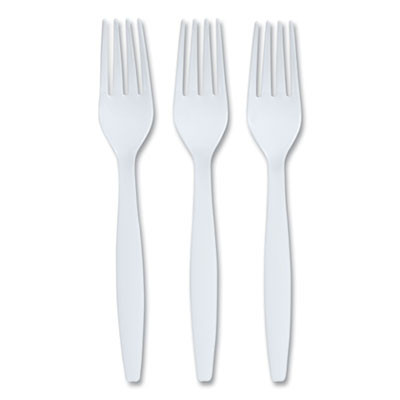 Heavyweight Plastic Cutlery, Fork, White, 100/Pack