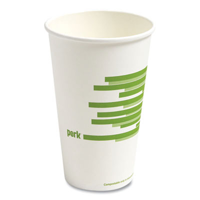Eco-Id Compostable Paper Hot Cups, 16 Oz, White/Green, 50/Pack, 6 Packs/Carton