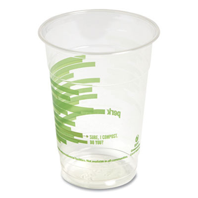 Eco-Id Compostable Pla Corn Plastic Cold Cups, 16 Oz, Clear/Green, 50/Pack, 6 Packs/Carton