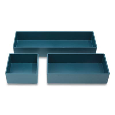 Three-Piece Plastic Drawer Organizer, 3.23 X 3.23 X 1.47, 6.26 X 3.23 X 1.47, 9.5 X 3.23 X 1.47, Teal, 3/Set