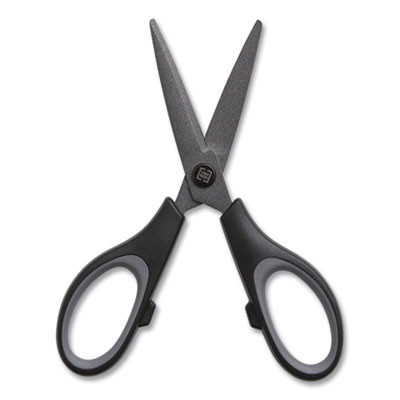 Non-Stick Titanium-Coated Scissors, 5" Long, 2.36" Cut Length, Straight Black/Gray Handle, Gun-Metal Gray Blades