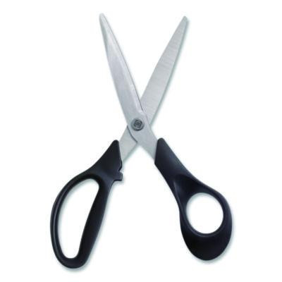 Stainless Steel Scissors, 8" Long, 3.58" Cut Length, Straight Black Handle