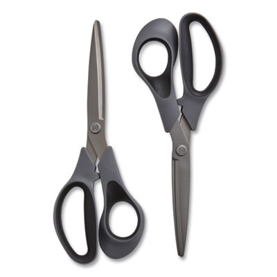 Non-Stick Titanium-Coated Scissors, 8" Long, 3.86" Cut Length, Straight Gray/Black Handle, Gun-Metal Gray Blades, 2/Pack