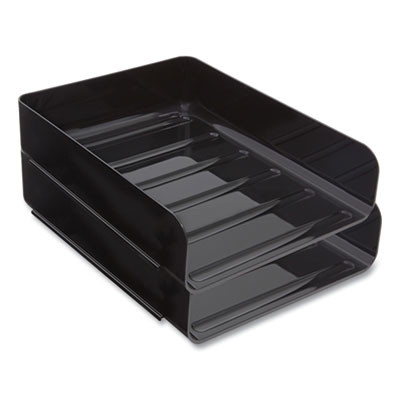Front-Load Stackable Plastic Document Tray, 1 Section, Letter-Size, 9.81 X 12.56 X 3.01, Black, 2/Pack