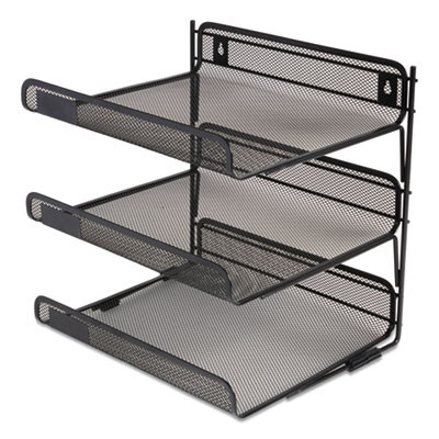 Side-Load Open Design Wire Mesh Horizontal Document Organizer, 3 Sections, Letter-Size, 13.78 X 11.22 X 13.38, Matte Black