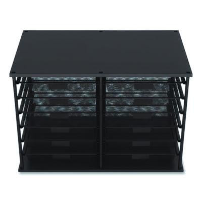 Front-Load Enclosed Wire Mesh Horizontal Document Organizer, 12 Sections, Legal-Size, 24.65 X 15.59 X 16.3, Matte Black