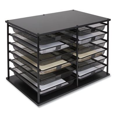 Front-Load Enclosed Wire Mesh Horizontal Document Organizer, 12 Sections, Legal-Size, 24.65 X 15.59 X 16.3, Matte Black