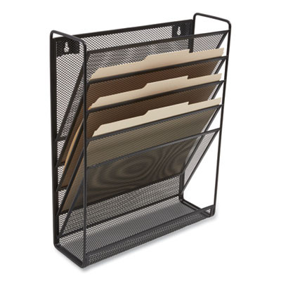Wire Mesh Incline Sorter, Enclosed Design, 5 Sections, Letter-Size, 13.38 X 4.52 X 16.45, Matte Black