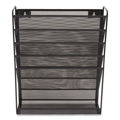 Wire Mesh Incline Sorter, Enclosed Design, 5 Sections, Letter-Size, 13.38 X 4.52 X 16.45, Matte Black