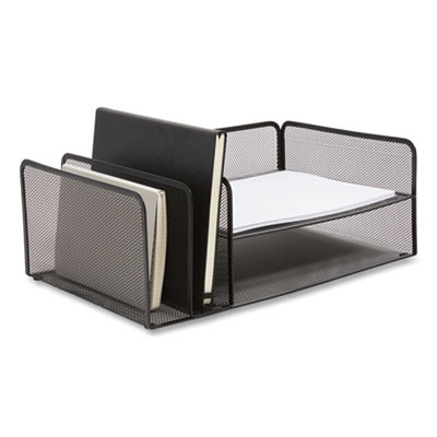 Wire Mesh Combination Organizer, Vertical/Horizontal, 4 Sections, Letter-Size, 11.2 X 17.4 X 6.54, Matte Black