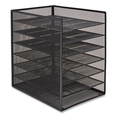 Front-Load Enclosed Wire Mesh Horizontal Document Organizer, 6 Sections, Letter-Size, 9.25 X 13.38 X 13.38, Matte Black