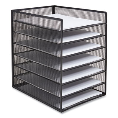 Front-Load Enclosed Wire Mesh Horizontal Document Organizer, 6 Sections, Letter-Size, 9.25 X 13.38 X 13.38, Matte Black