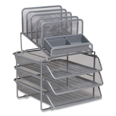 All-In-One Wire Mesh Organizer, 10 Sections, Letter-Size, 11.61 x 13.11 x 8.86, Silver