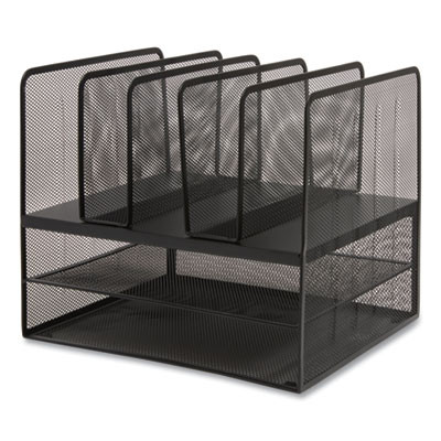 Wire Mesh Combination Organizer, Vertical/Horizontal, 7 Sections, Letter-Size, 11.22 X 13.23 X 11.34, Matte Black